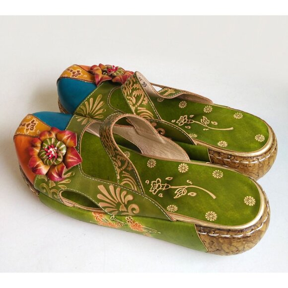Women's Leather Flower Boho Sandals and Coin Purse Wristlet - Picture 7 of 16